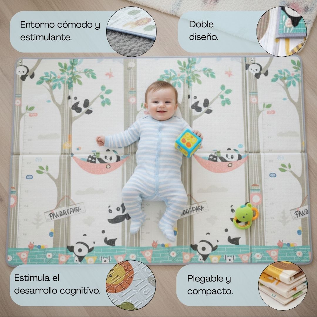 Alfombra Plegable Para Bebé 200 × 180 Cm, Reversible Pandas/bosque Bathby_3