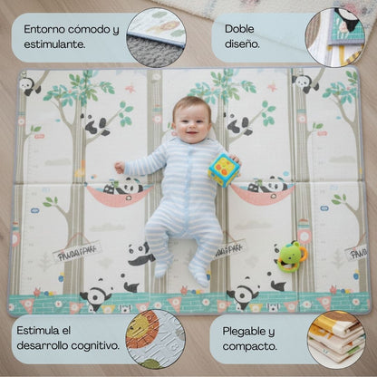 Alfombra Plegable Para Bebé 200 × 180 Cm, Reversible Pandas/bosque Bathby_3