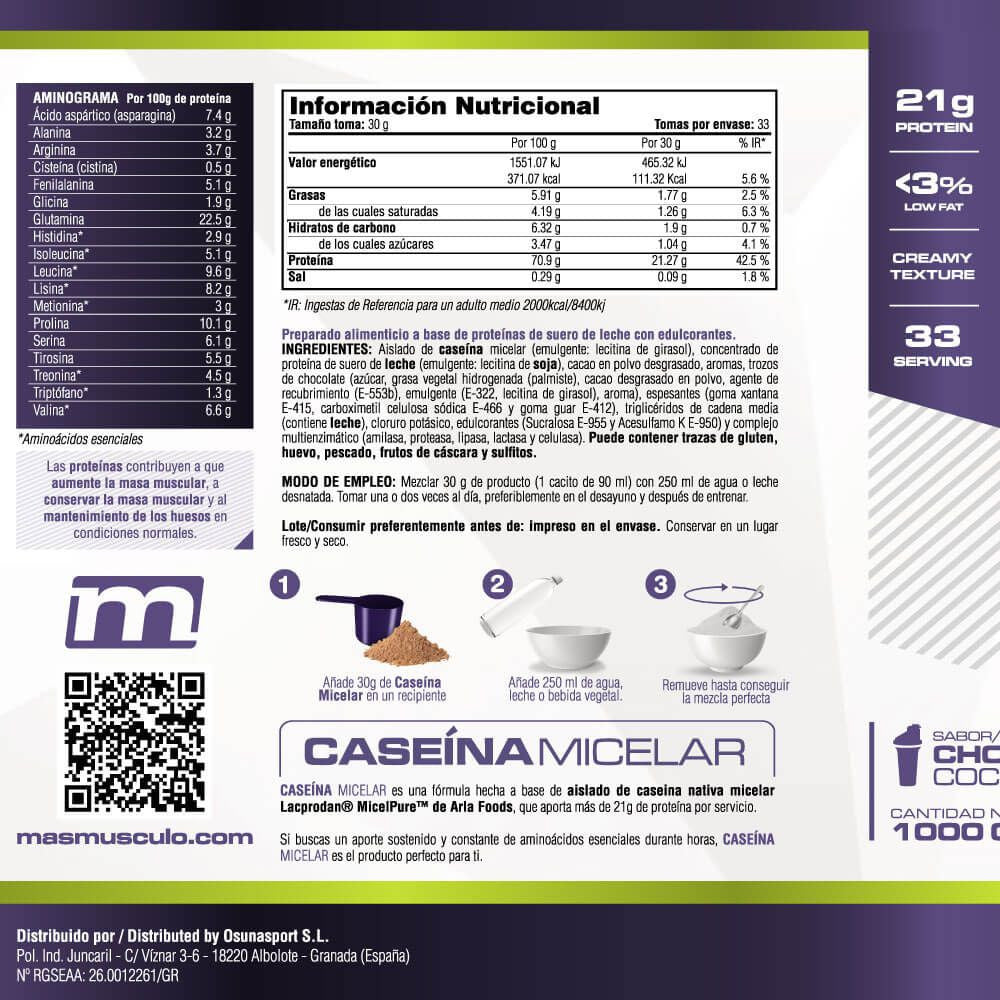 Caseína Micelar Nativa Micelpure™ - 1kg - Batido Chocolat - Ayuda A Mantener La Masa Muscula - Masmusculo_4