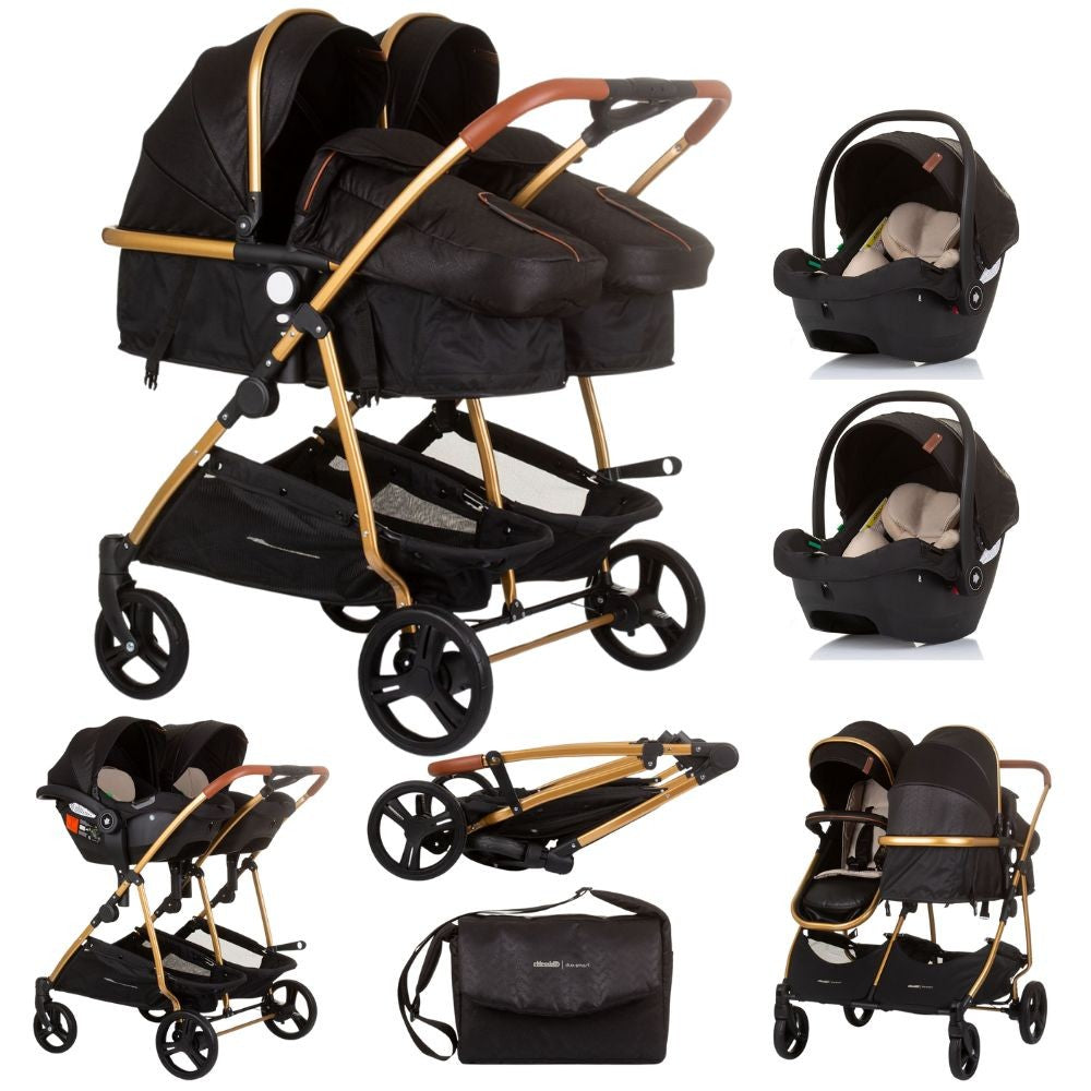 Carrito De Bebé Gemelar Dúo Smart Con 2 Grupo 0+ Obsidian Gold_0