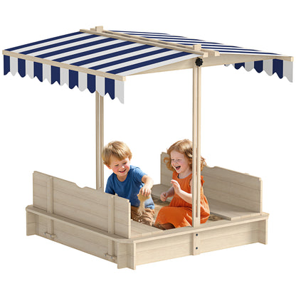Outsunny Arenero Para Niños De Madera Con Toldo Ajustable 106x106x115 Cm_0