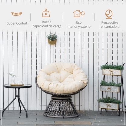 Outsunny Silla Giratoria De Ratán Sintético Con Cojín 87x97x86 Cm Gris Y Crema_5