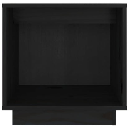 Mesita De Noche De Madera Maciza De Pino Negro 40x30x40 Cm_2