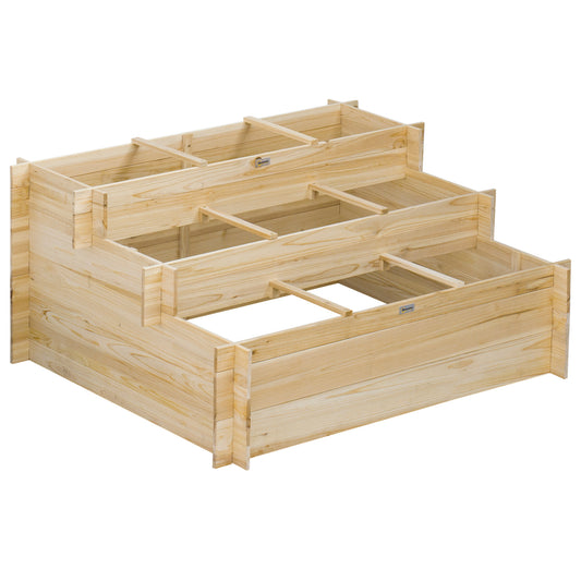 Outsunny Jardinera De Madera 3 Niveles Con Tela Geotextil Para Cultivos Plantas_0