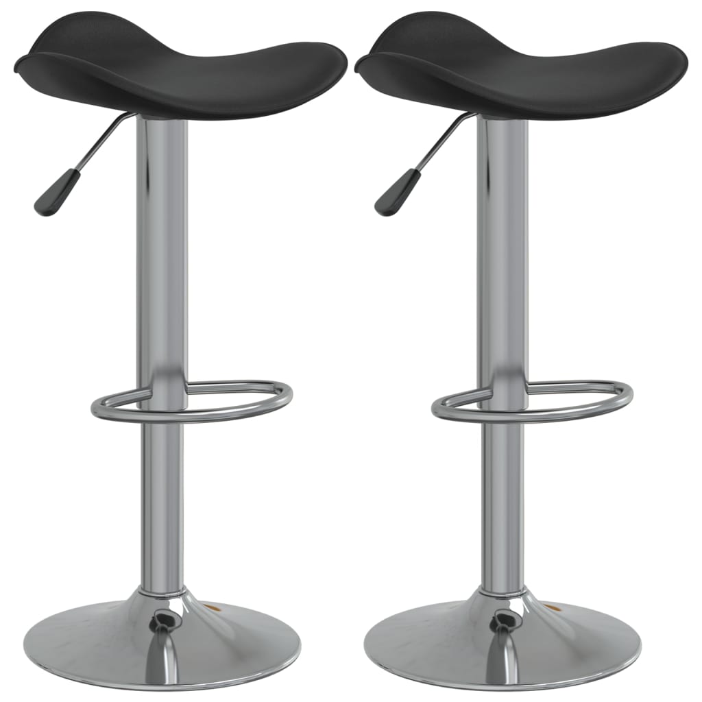 Taburete De Cocina 2 Uds Acero Cromado Cuero Artificial Negro_0