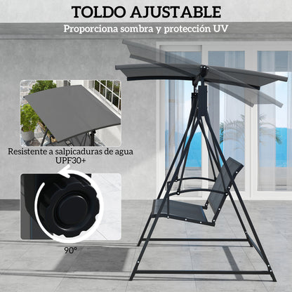 Outsunny Columpio De Jardín De 2 Plazas Con Toldo Ajustable 160x112x162 Cm Gris_3