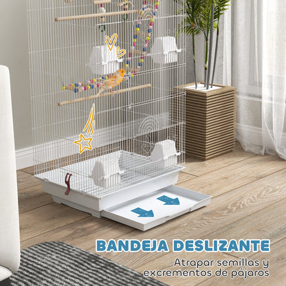 Pawhut Jaula Para Pájaros Con Puertas 4 Comederos Columpio 46x36x100 Cm Blanco_4