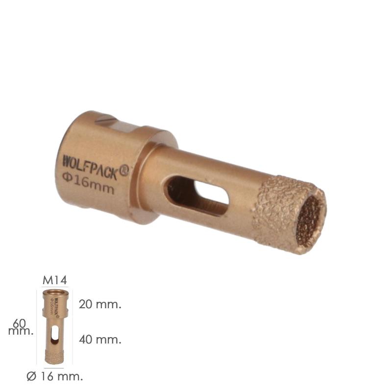 Corona Diamante Para Amoladora Ø 16 Mm. Conexión Rosca M14. Corte Seco