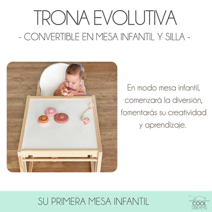 Trona Evolutiva Bebe Portatil De Madera De Haya Evoluonge. Convertible En Mesa Y Silla Infantil. Asiento Acolchado