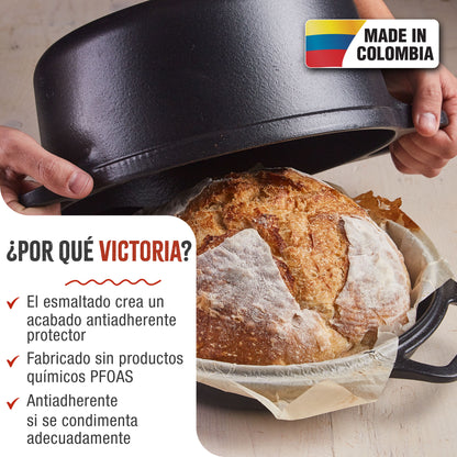 Victoria Horno Holandés Olla Inducción Hierro Fundido Esmaltado 27cm, Tapa - Sartén, 5,7l, Sin Ptfe, 39585, Negro_1