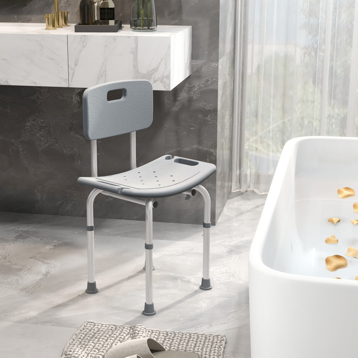 Silla De Ducha Homcom Aleación De Aluminio, Pe Gris 43x50,6x88 Cm_4