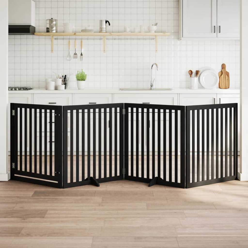 Vidaxl Puerta Para Perros Plegable 4 Paneles Madera Álamo Negra 320 Cm_1