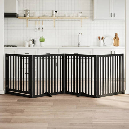 Vidaxl Puerta Para Perros Plegable 4 Paneles Madera Álamo Negra 320 Cm_1