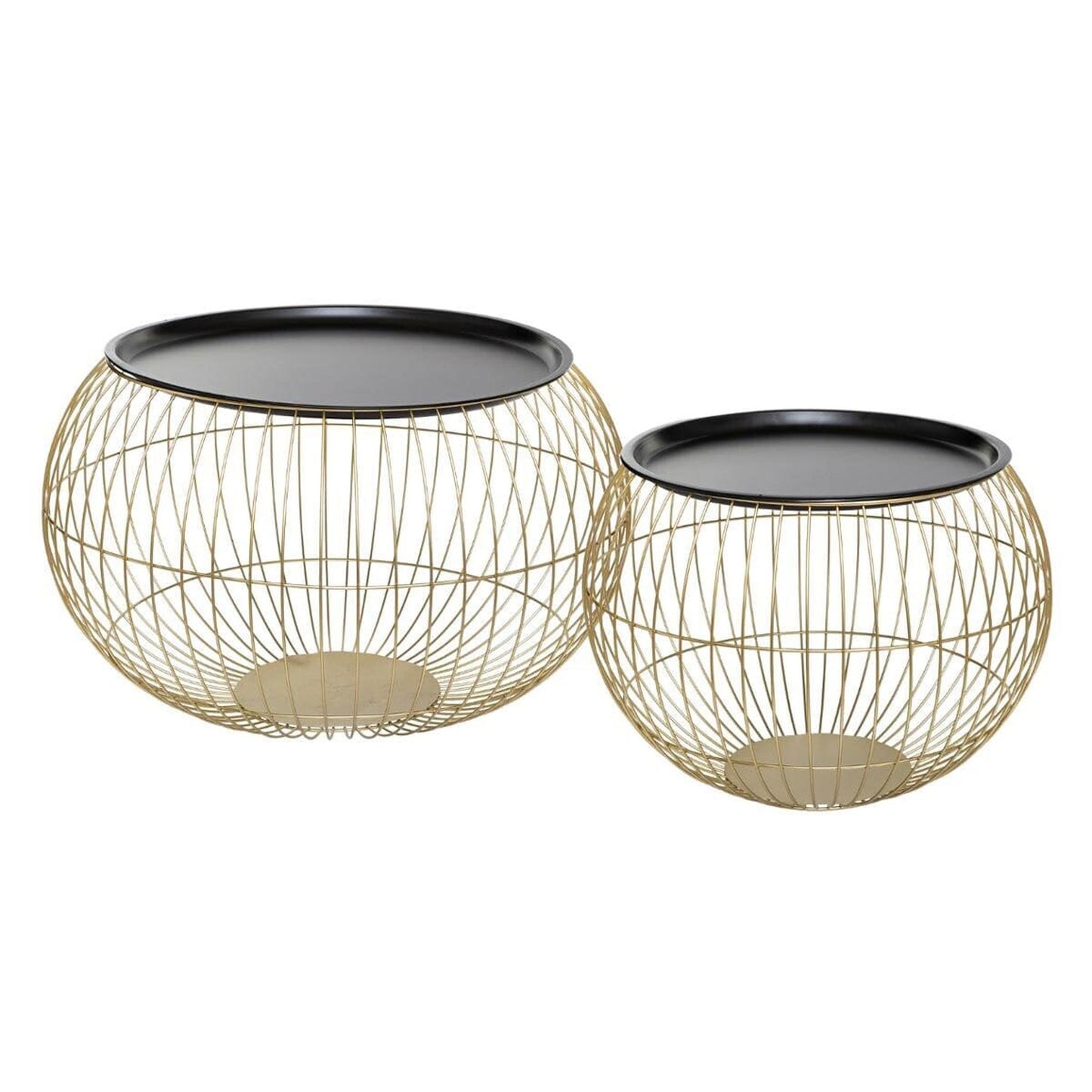 Wellhome Conjunto 2 Mesas Auxiliares Dorado Y Negro