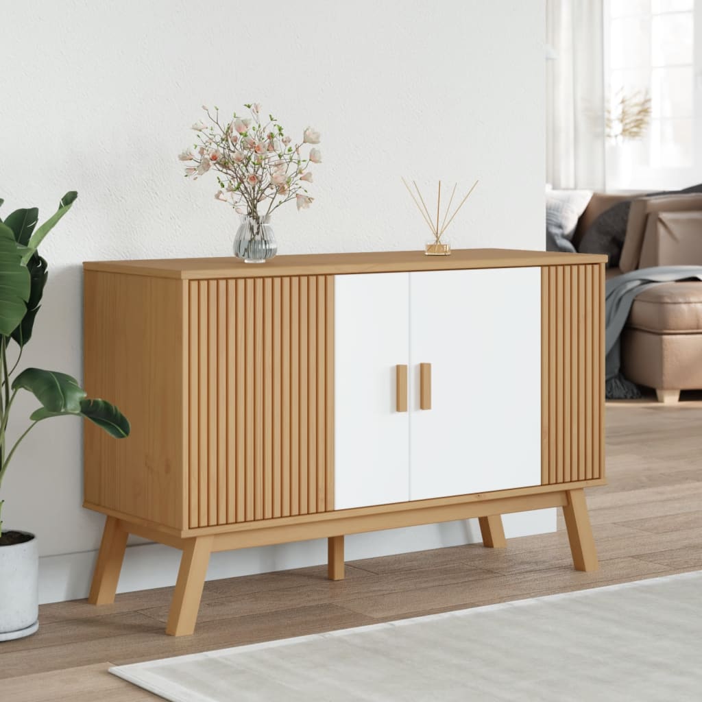 Aparador Olden Madera Maciza Pino Blanco Y Marrón 114x43x73,5cm / Vetonek_1