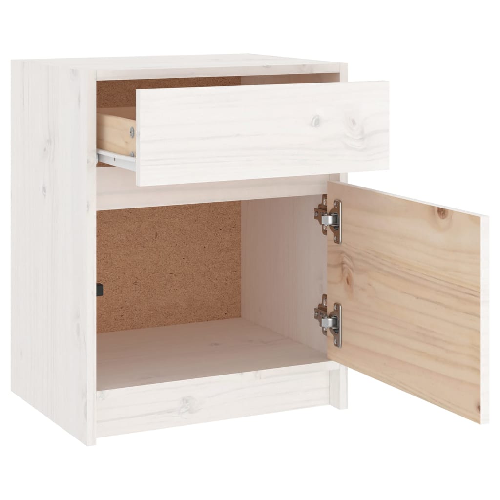 Mesita De Noche Madera Maciza De Pino Blanca 40x31x50 Cm_4