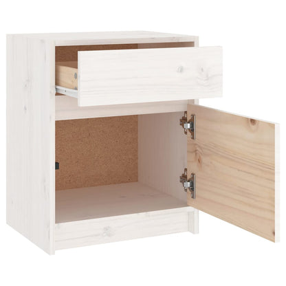 Mesita De Noche Madera Maciza De Pino Blanca 40x31x50 Cm_4