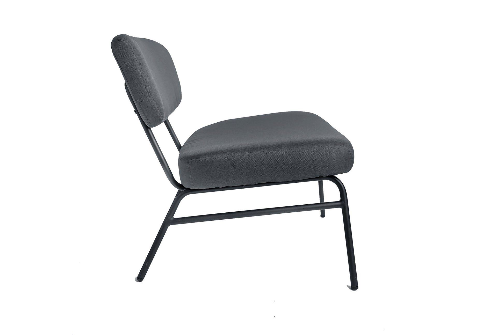 Sillón Reclinable Bajo Sentado Salón Tela Gris Patas De Metal Negro Vintage 66x65x67,5cm- Muebles De Salón_2