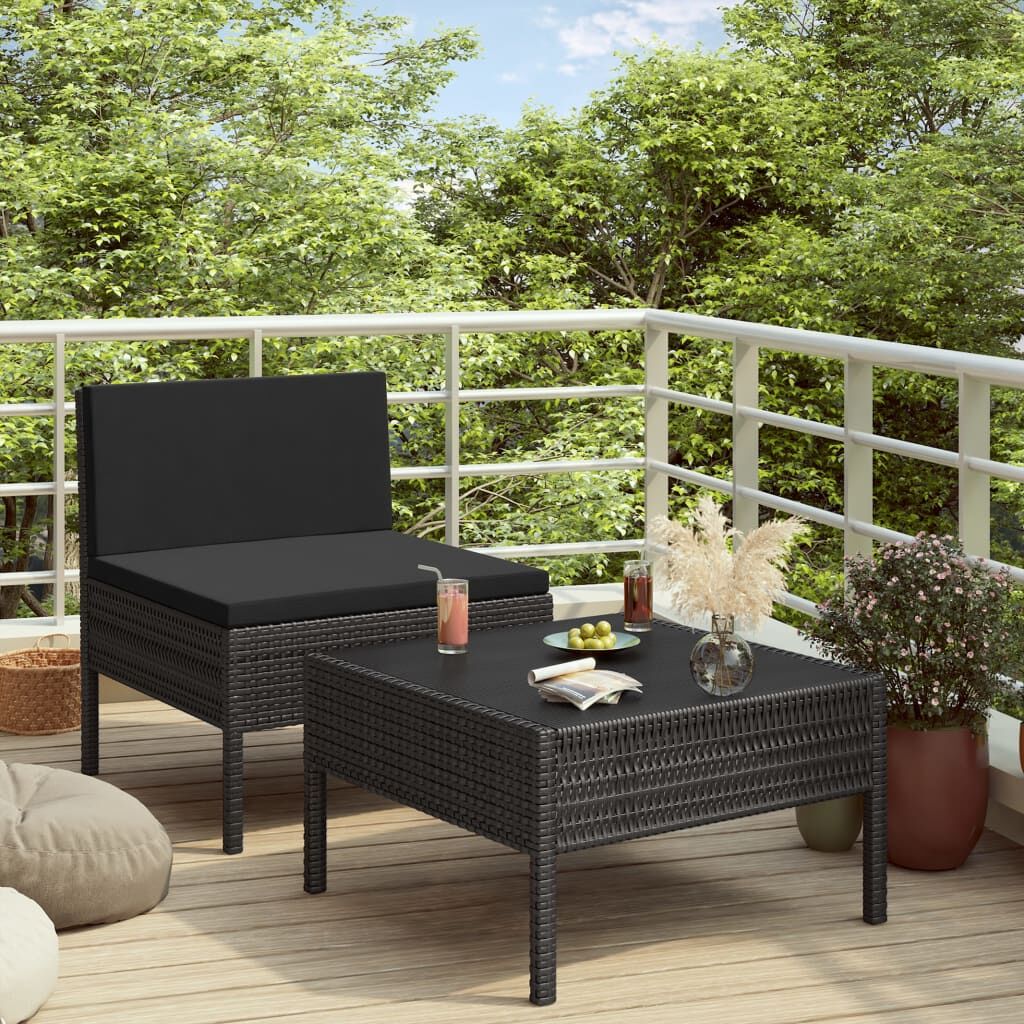 Vidaxl Set Muebles De Jardín 2 Piezas Y Cojines Ratán Sintético Negro_1