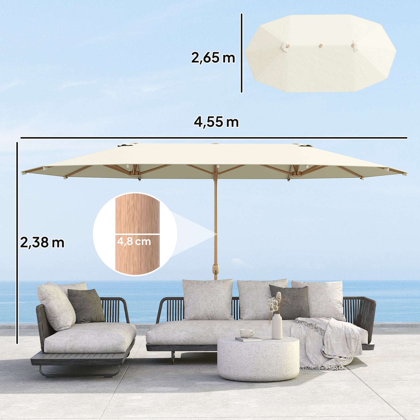 Outsunny Sombrilla Doble 4,6x2,7 M Con Manivela Resistente Al Agua Beige_2