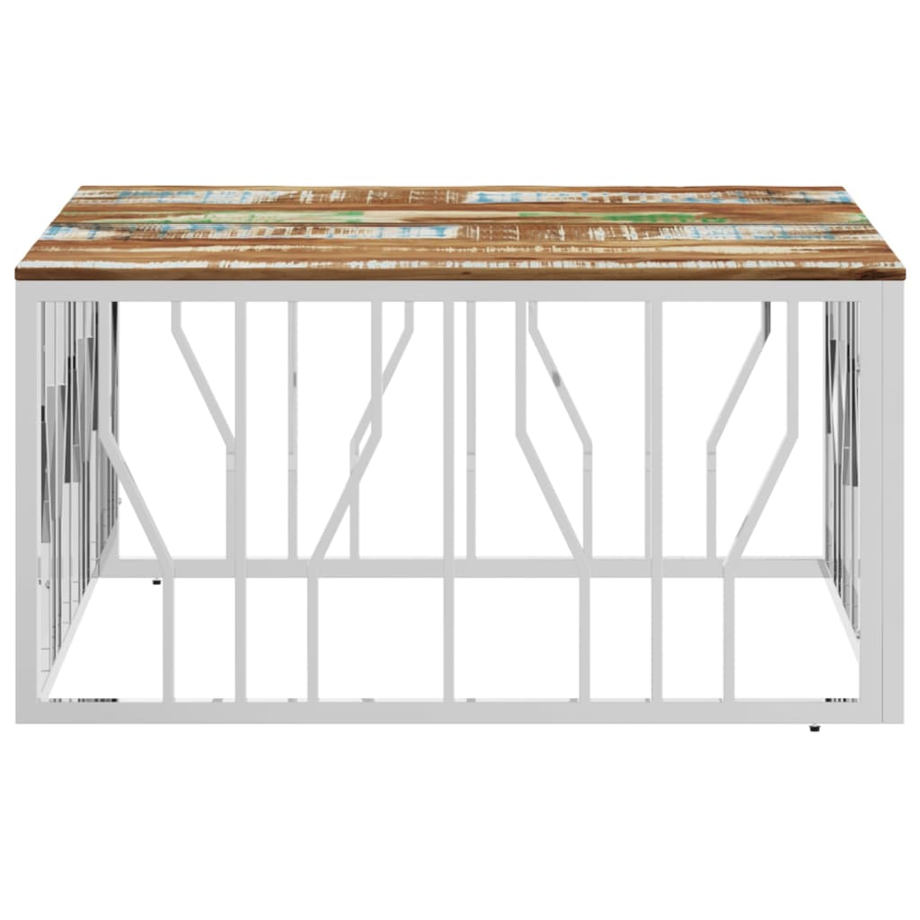 Mesa De Centro Acero Inoxidable Y Madera Reciclada Plateada_2