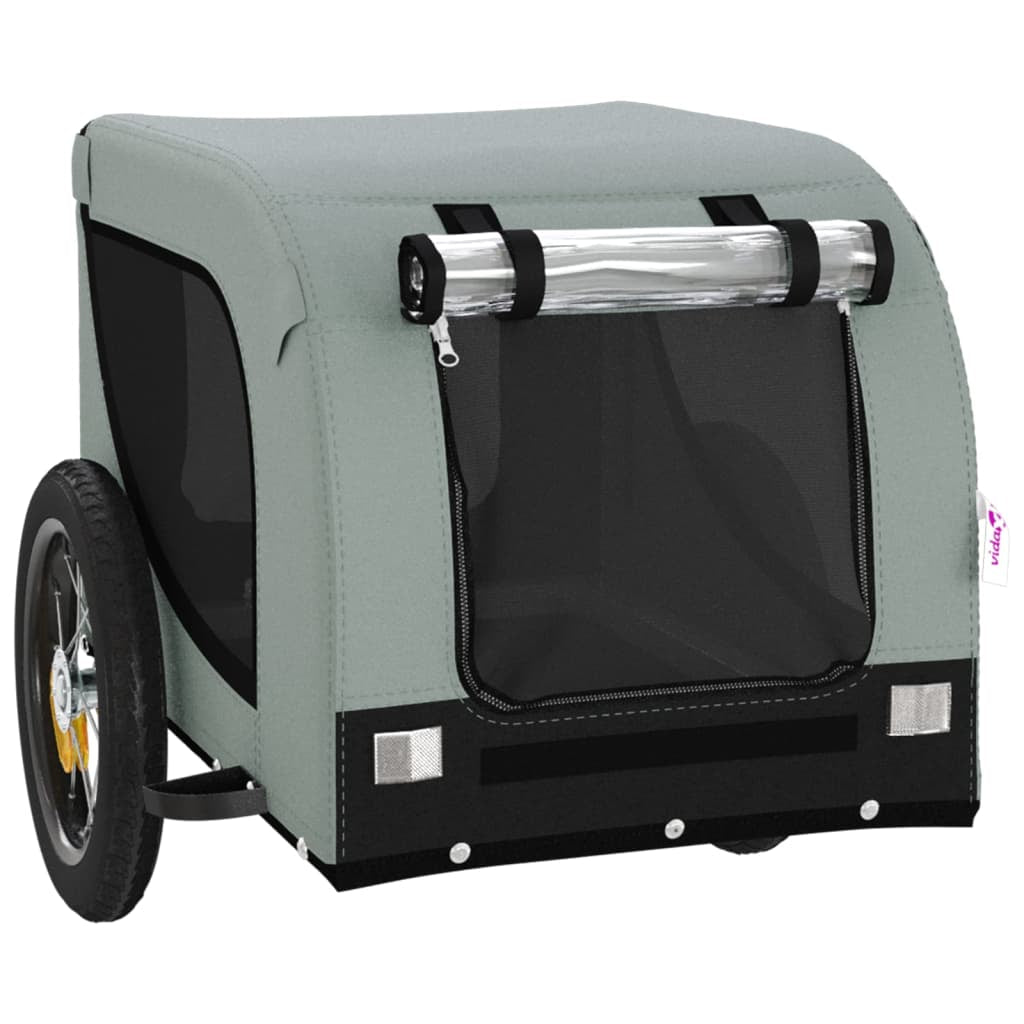 Vidaxl Remolque De Bicicleta Mascotas Hierro Tela Oxford Gris Negro_3