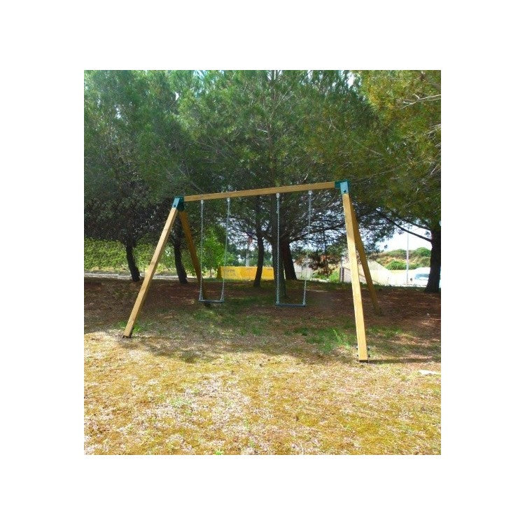 Columpio Doble De Madera Masgames Vega (asientos Mixtos) Superficie De Arena, Tierra O Cesped.