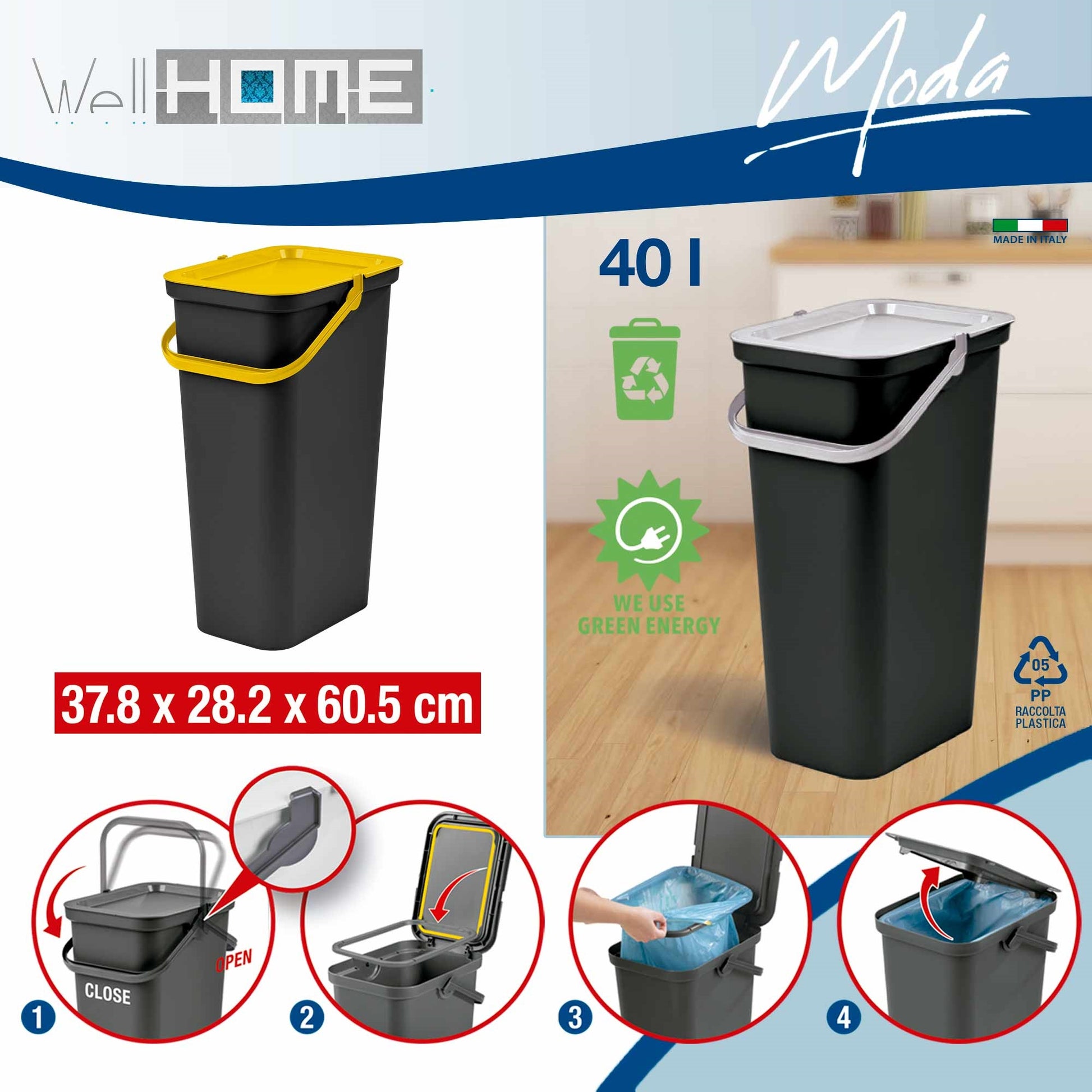 Set De 2 Papeleras moda 40l Con Asa Ámbar Y Negro