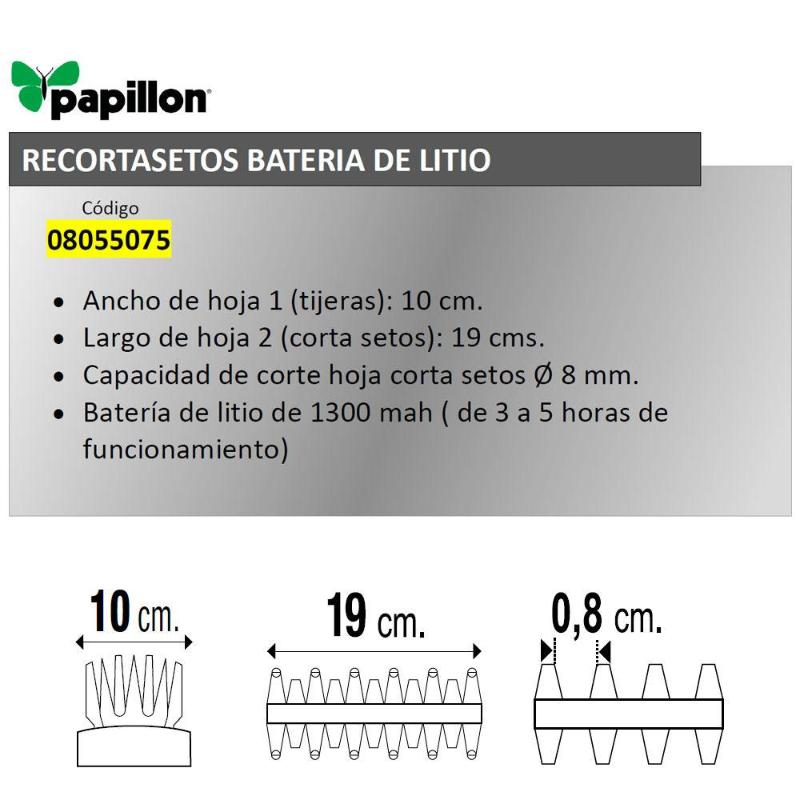 Recortasetos Papillon Bateria Litio 100 Mm._1
