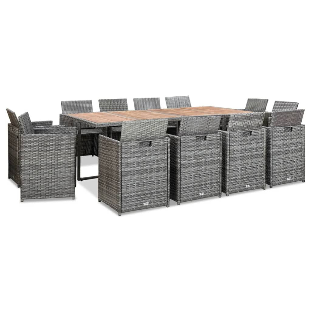 Vidaxl Set Comedor De Jardín 13 Piezas Y Cojines Ratán Sintético Gris_1