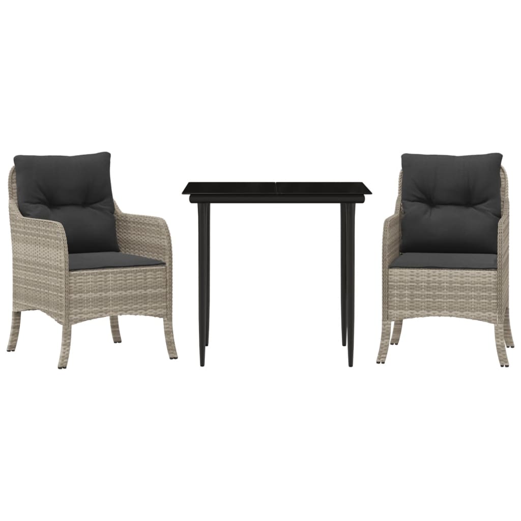 Set Comedor De Jardín 3 Pzas Cojines Ratán Sintético Gris Claro / Vetonek_1