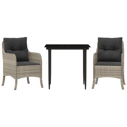 Set Comedor De Jardín 3 Pzas Cojines Ratán Sintético Gris Claro / Vetonek_1