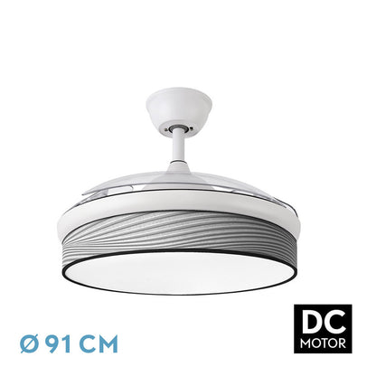 Ventilador Dc Moda 72w Blanco/surco Gris 91d 3aspas 7200lm 3000-4000-6000k Remoto+ Memoria+ Temporizador_0