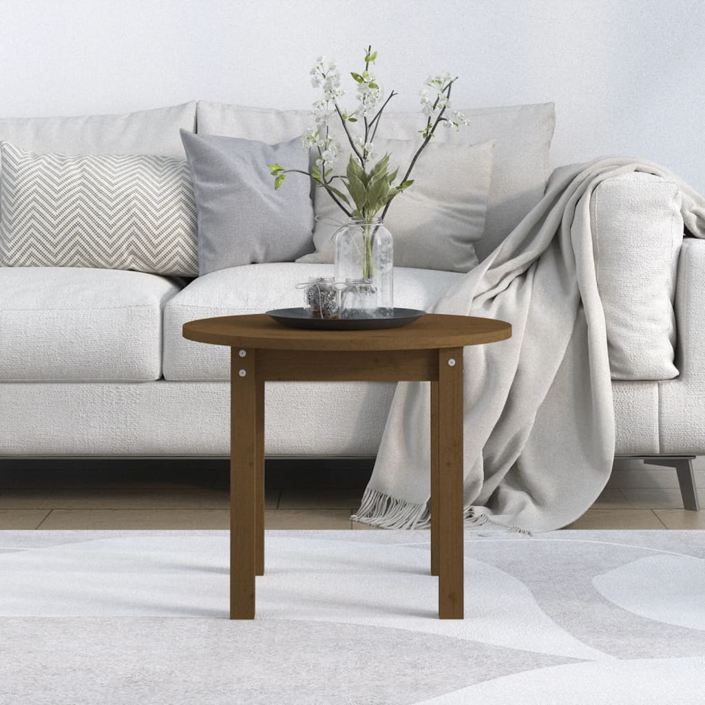 Mesa De Centro De Madera Maciza De Pino Marrón Miel Ø 55x45 Cm_1