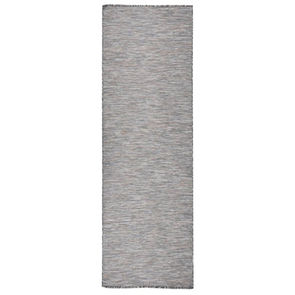 Alfombra De Exterior De Tejido Plano Marrón Y Azul - 80x250 Cm / Vetonek_2