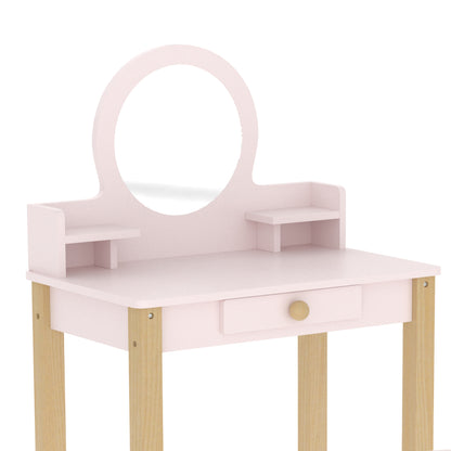 Aiyaplay Tocador De Maquillaje Niña Con Taburete Espejo Y Cajón Rosa_3