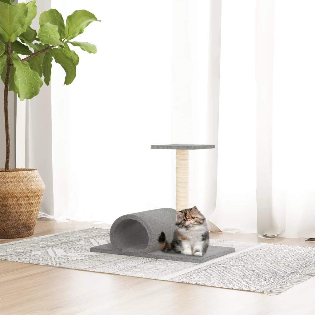 Vidaxl Poste Rascador Para Gatos Con Túnel Gris Claro 60x34,5x50 Cm_1