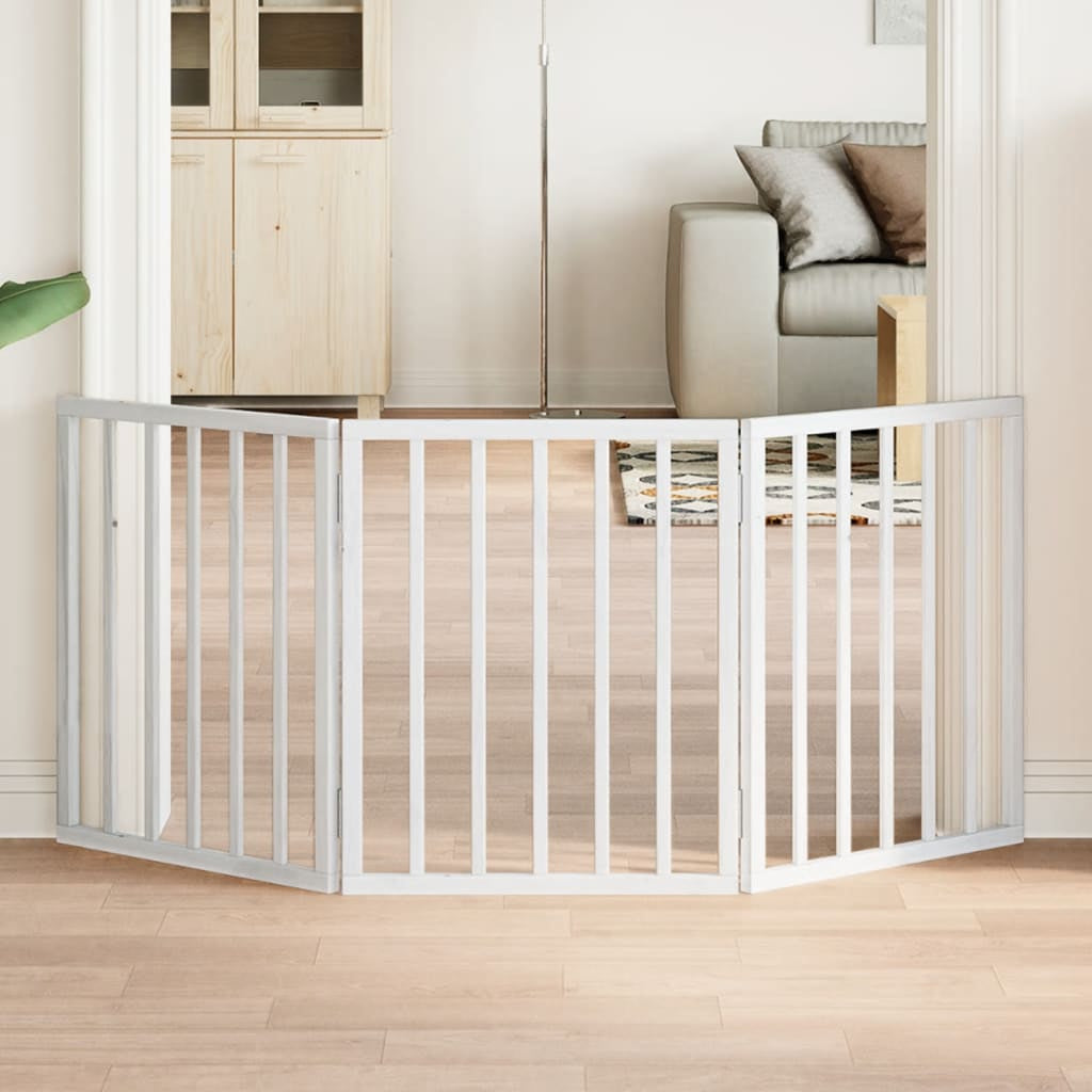 Vidaxl Puerta Para Perros Plegable 3 Paneles Madera Álamo Blanca 150cm_1