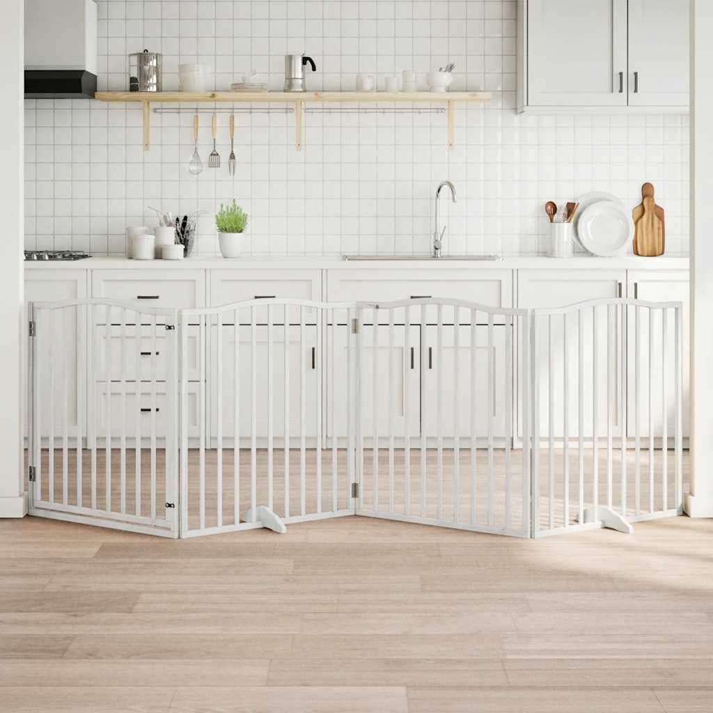 Vidaxl Puerta Para Perros Plegable 4 Paneles Madera Álamo Blanca 320cm_1