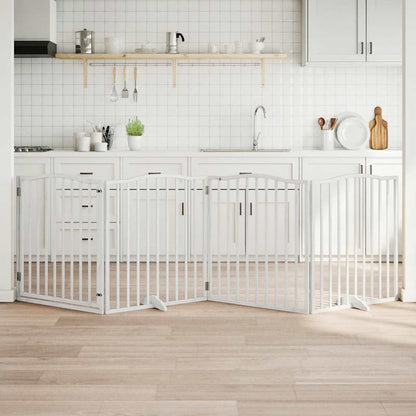 Vidaxl Puerta Para Perros Plegable 4 Paneles Madera Álamo Blanca 320cm_1