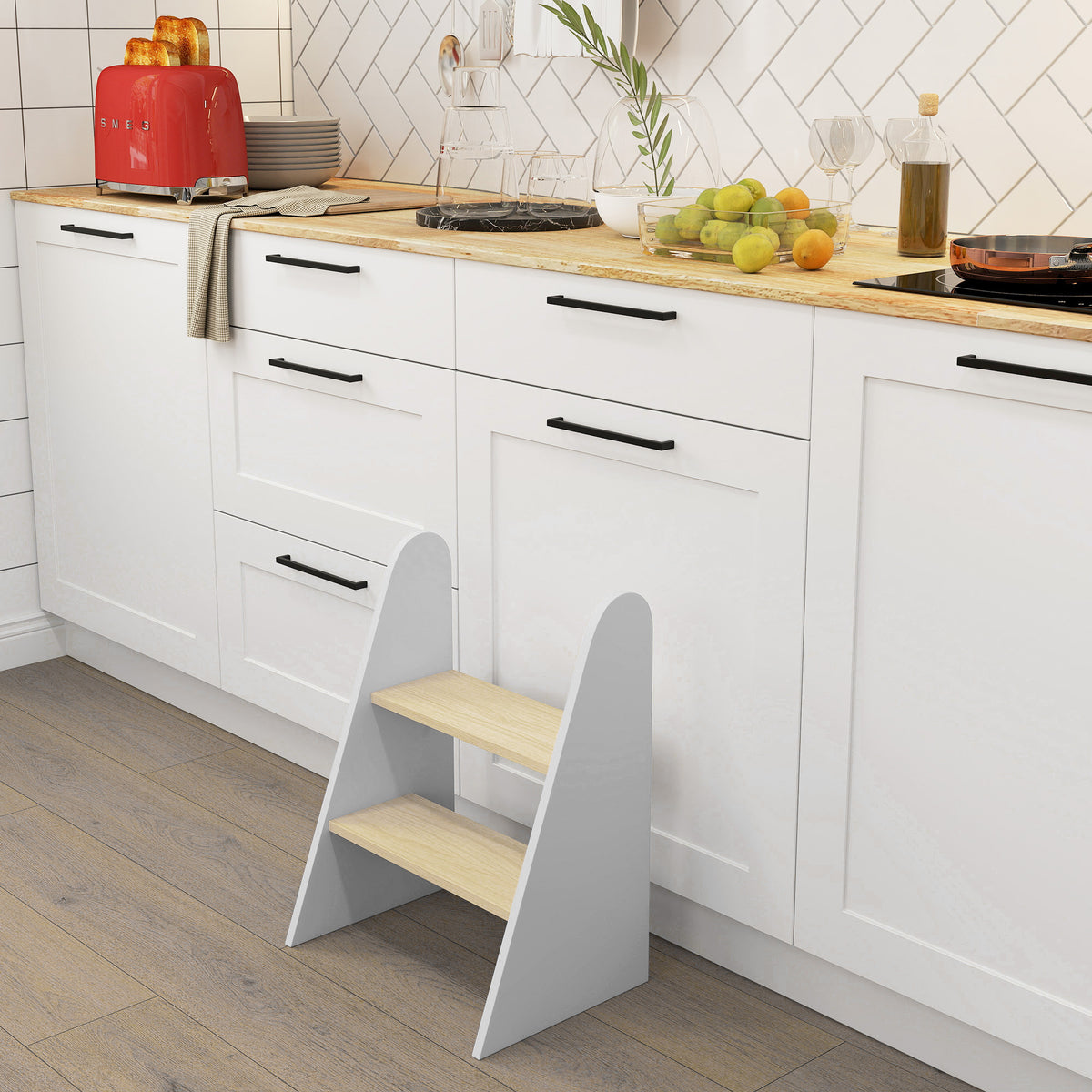 Escada De Apoio Para Crianças Aiyaplay Mdf E Painel Multicamada Branco 43x30x55 Cm_4
