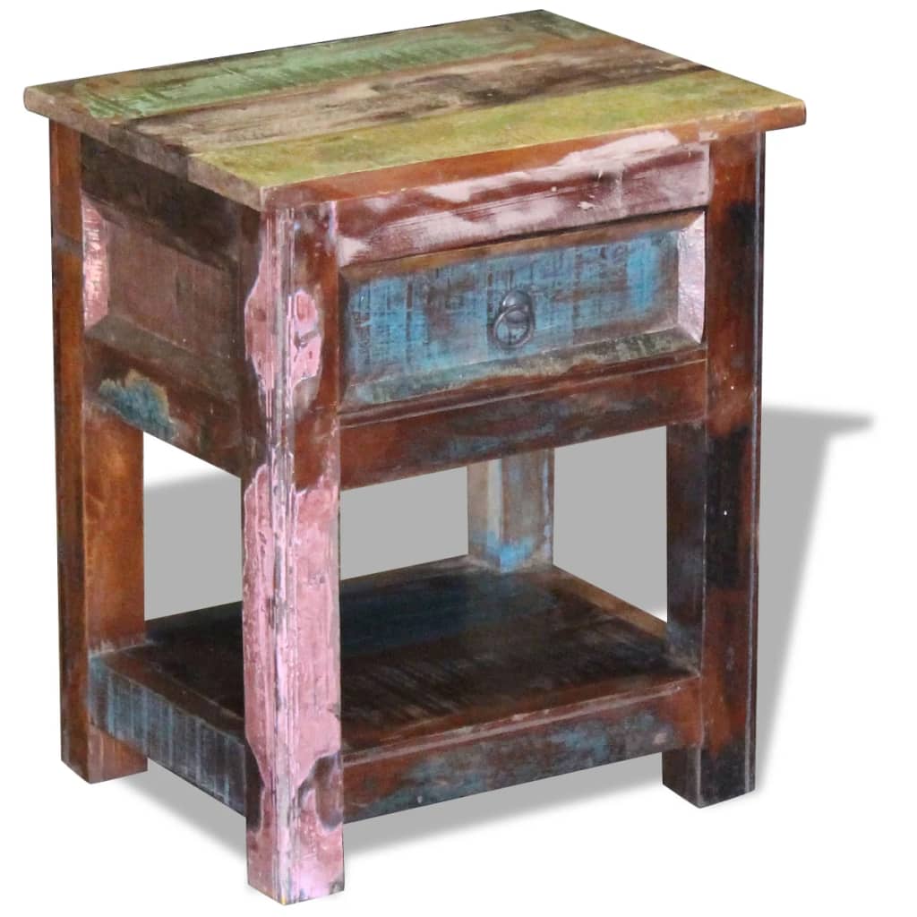 Mesa Auxiliar Con 1 Cajón Madera Maciza Reciclada 43x33x51 Cm_1