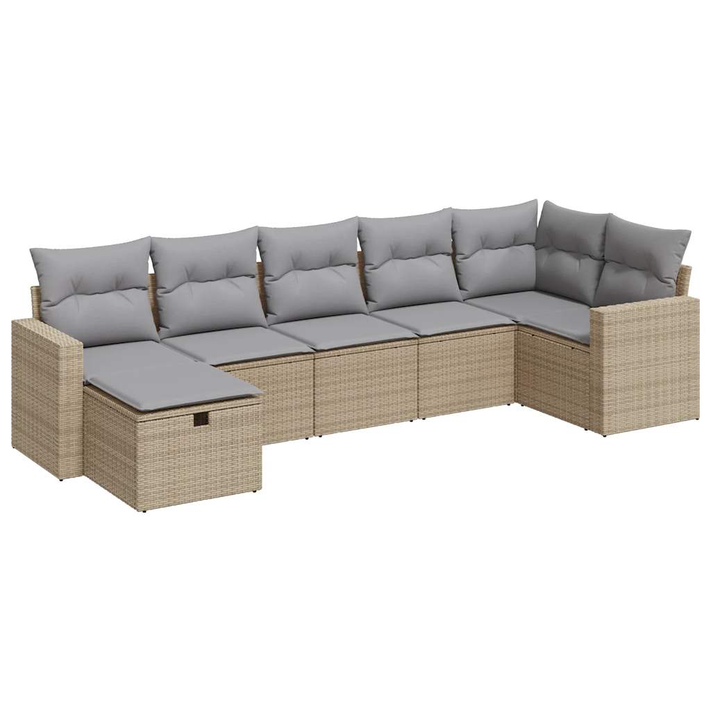 Set Sofás De Jardín 7 Piezas Y Cojines Ratán Sintético Beige / Vetonek_3