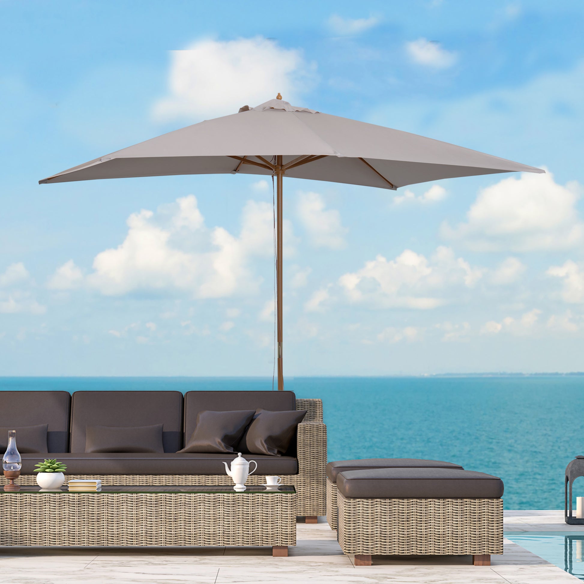 Outsunny Sombrilla Jardín 3x2 M Con Mástil De Madera Y Sistema De Polea Gris_1