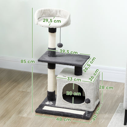 Pawhut Árbol Rascador Para Gatos 85 Cm Con Plataformas Cueva Gris Claro Y Negro_2