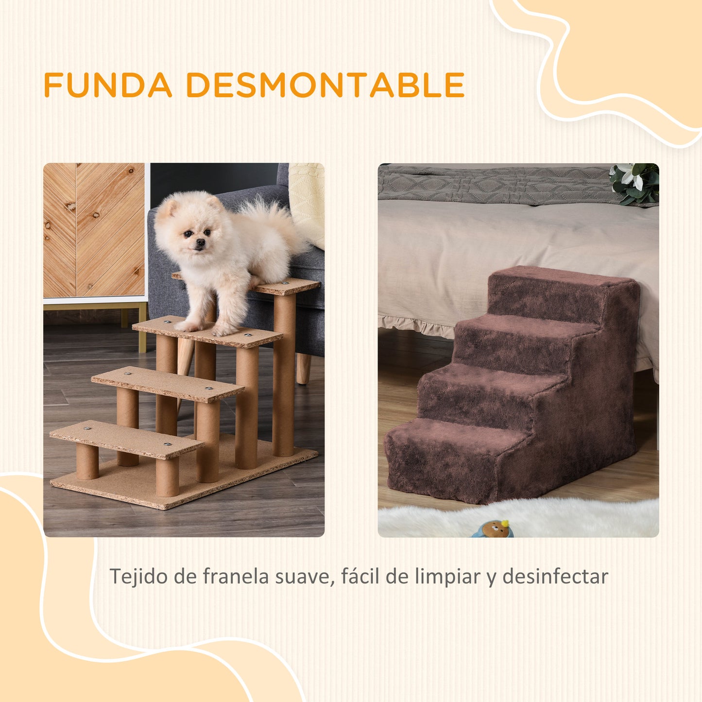 Pawhut Escalera Para Perros De 4 Peldaños Con Funda Extraíble 60x35x44 Cm Marrón_4