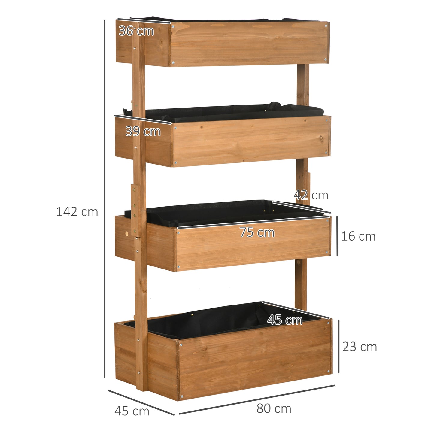 Outsunny Jardinera De Madera De 4 Niveles Con Orificios De Drenaje Naranja_2