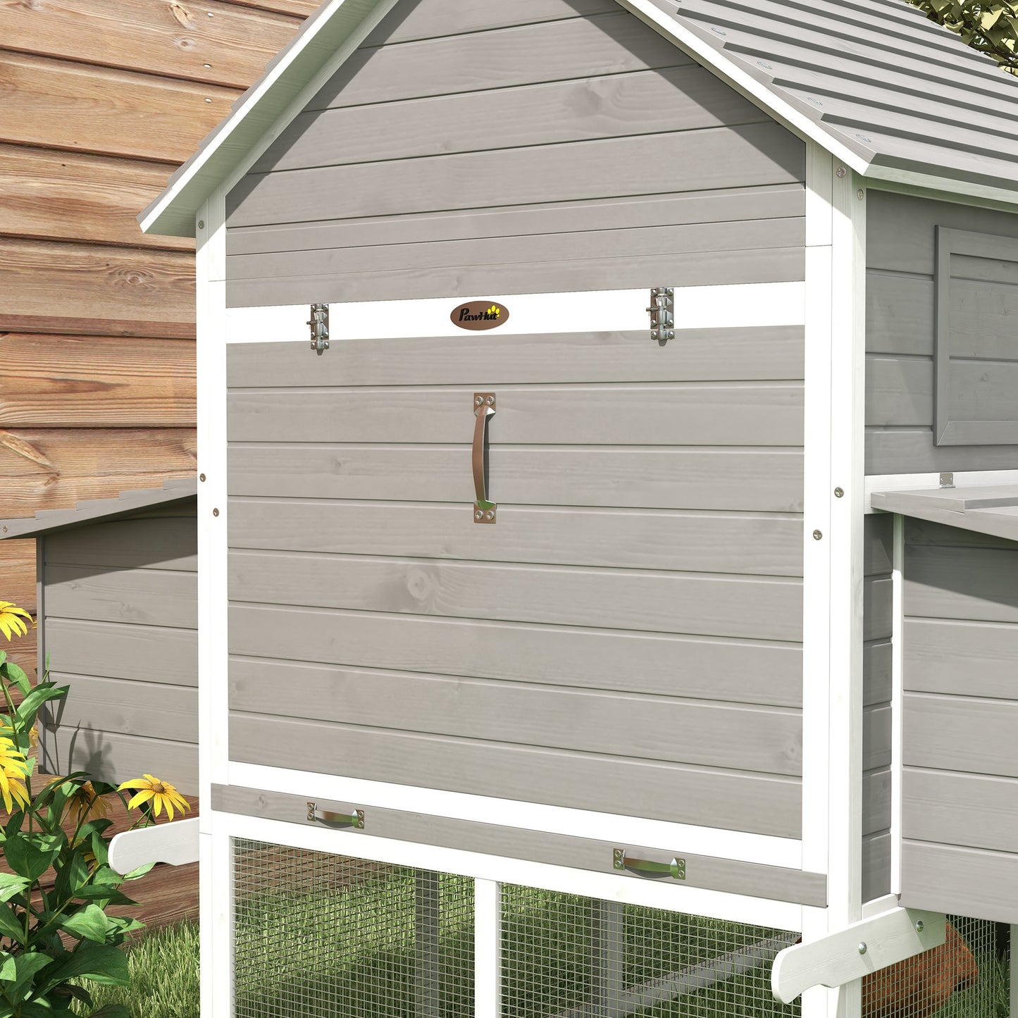 Pawhut Gallinero Grande De Madera 310,5x149,5x149 Cm Para 4-6 Gallinas Gris_4