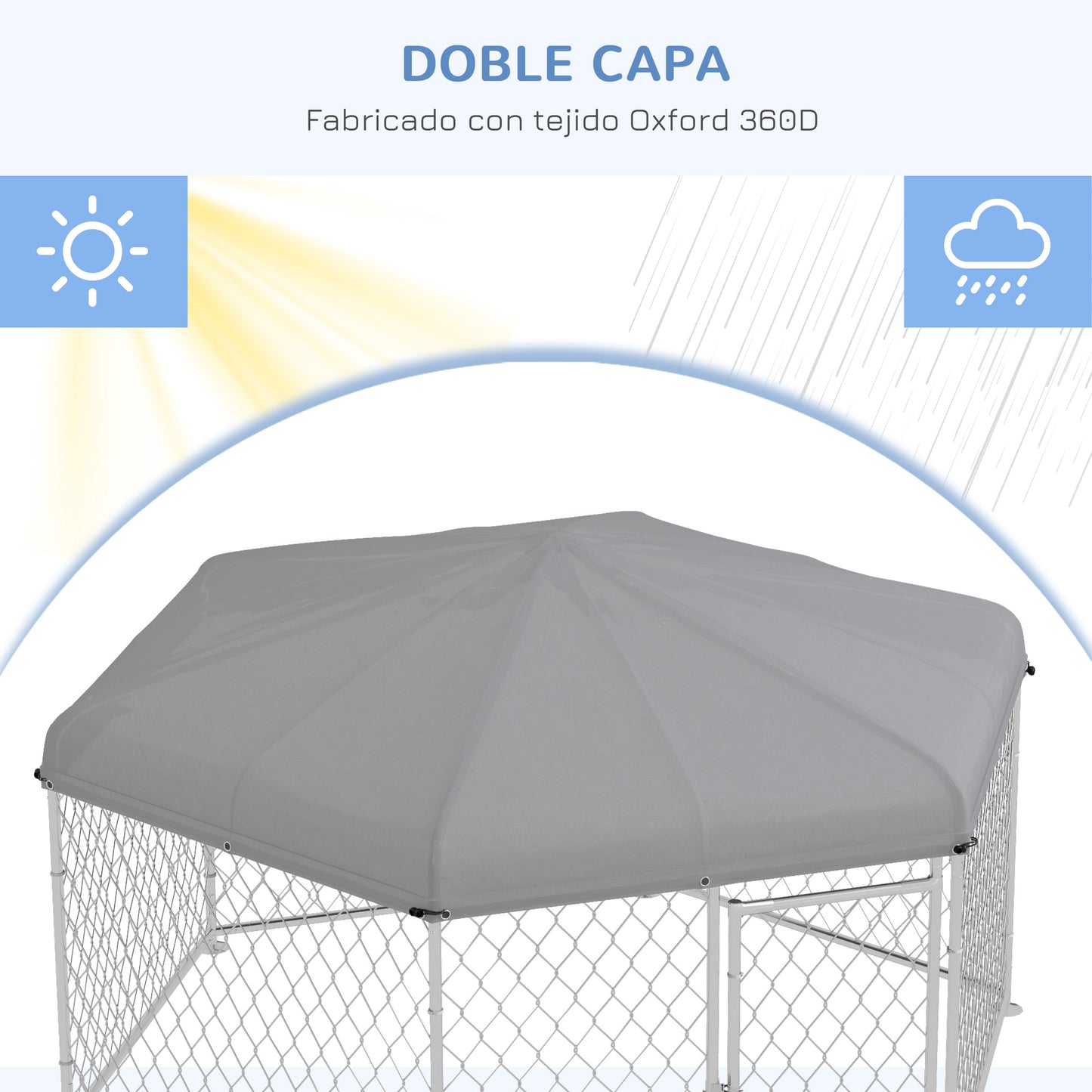 Pawhut Perrera De Exterior Con Toldo Impermeable Y Anti-uv 210x185x150 Cm Plata_5