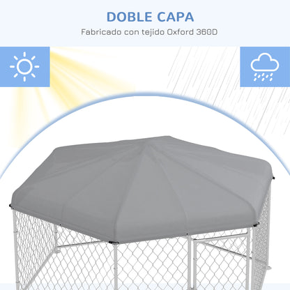 Pawhut Perrera De Exterior Con Toldo Impermeable Y Anti-uv 210x185x150 Cm Plata_5